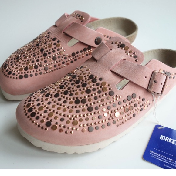 Birkenstock Boston pink leather clogs studded injected rivets crafted rare Tik - Picture 3 of 7